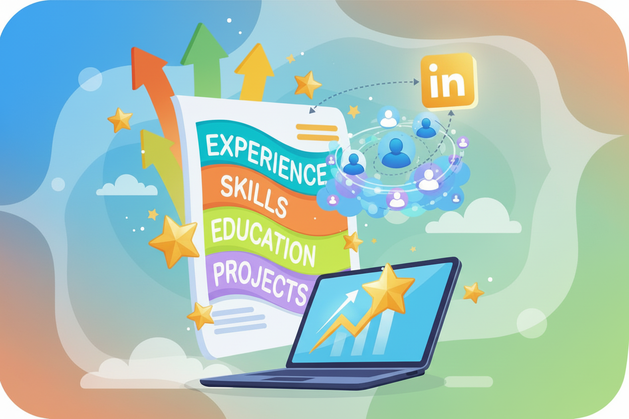 Generate a resume and LinkedIn image, in animation form and bright colours 