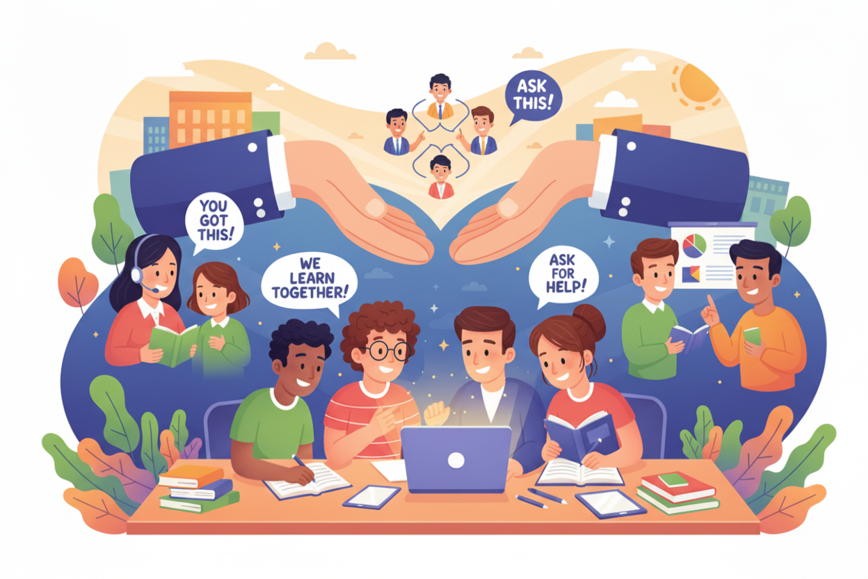 student support image, in animation, in bright colours