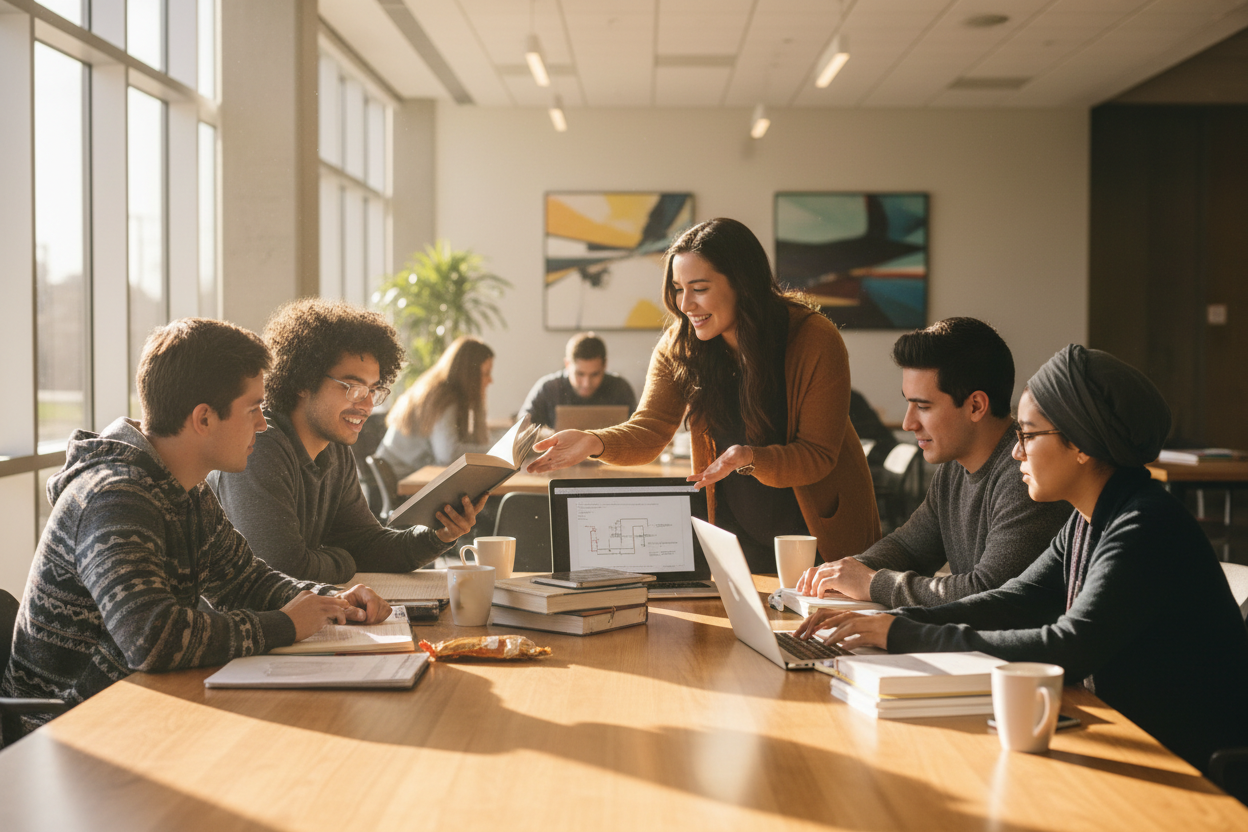 Students studying together with support